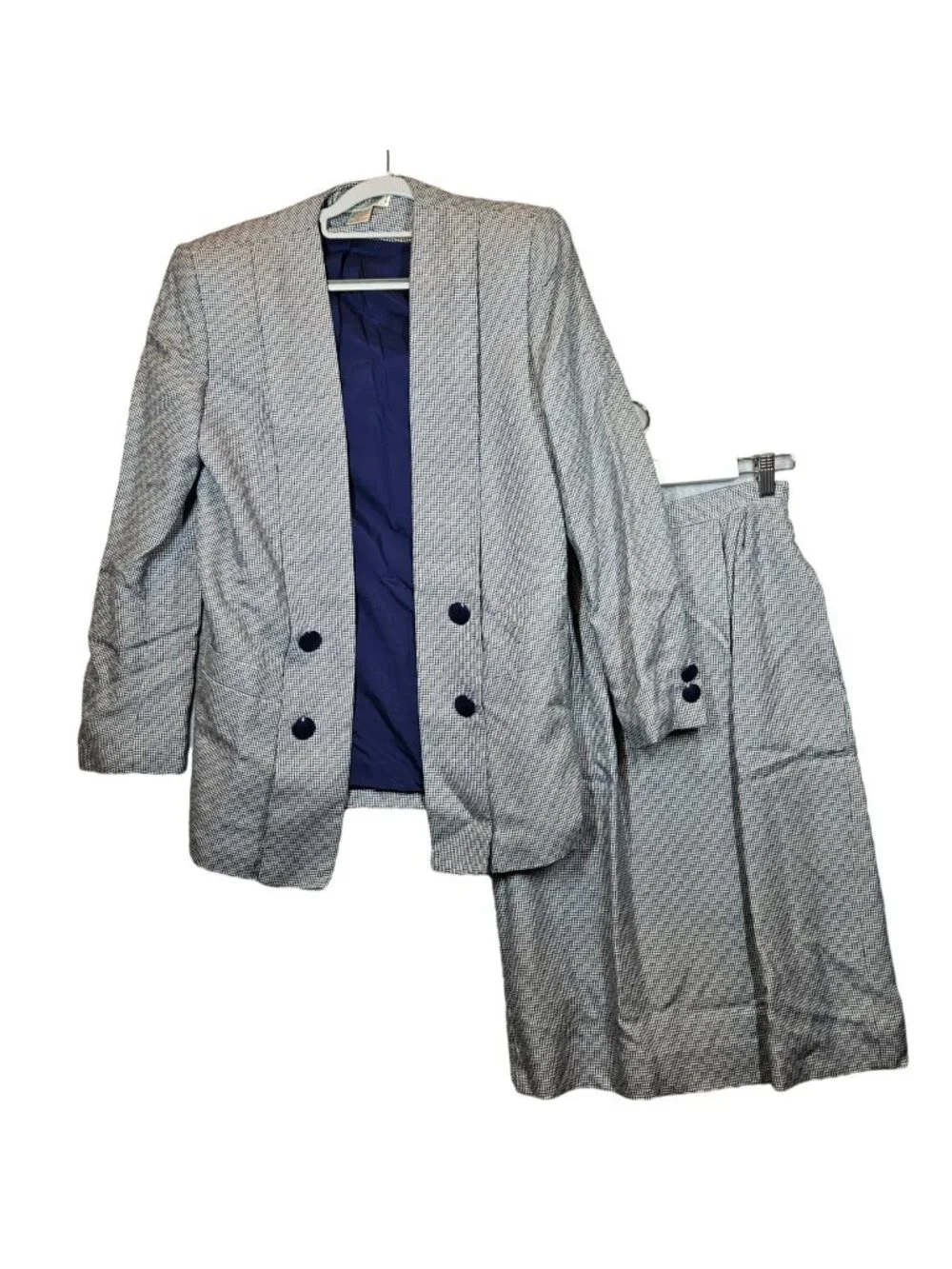Bankers Club skirt suit Womens 8 black white tweed jacket midi skirt career
